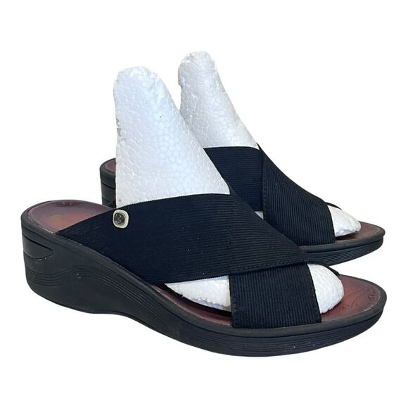 Bzees | Desire Black Slip On Stretch Slides Sandals Wedges Open Toe Size 9 - Picture 1 of 7